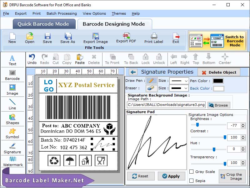 Post Office Barcode Label Generator 7.2 full